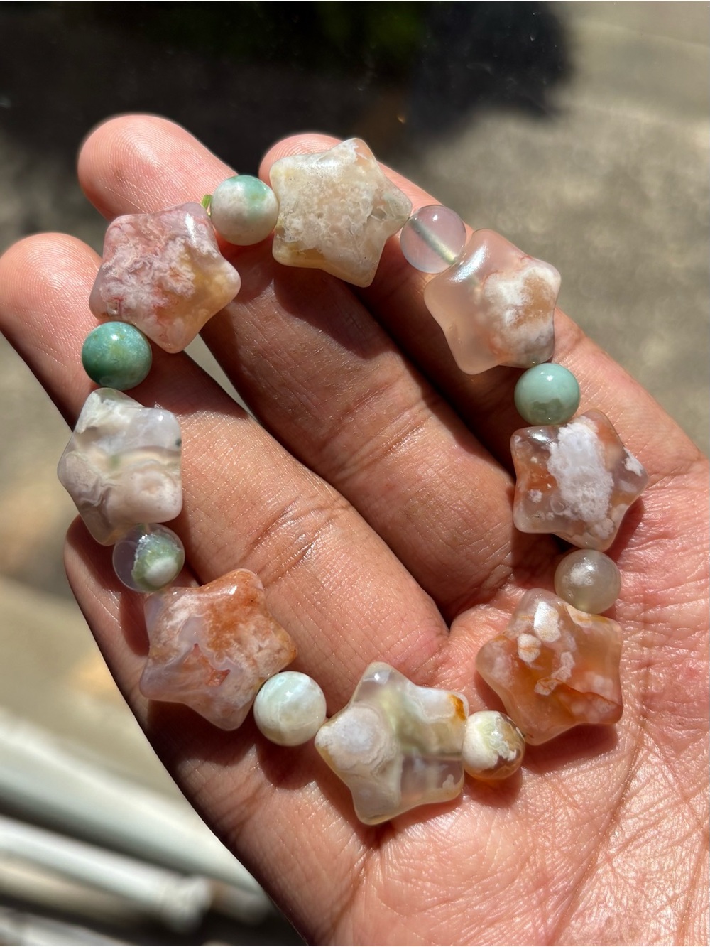 Flower Agate Star Crystal Bracelet 18mm - Picture 5 of 8